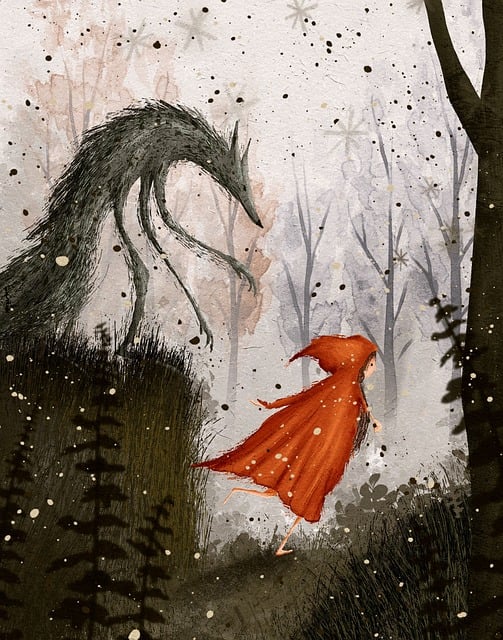 Free wolf red forest illustration
