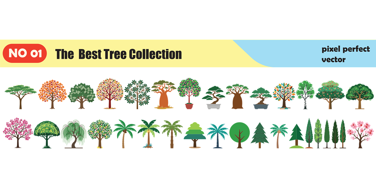 Free tree collection pixel illustration nature vector
