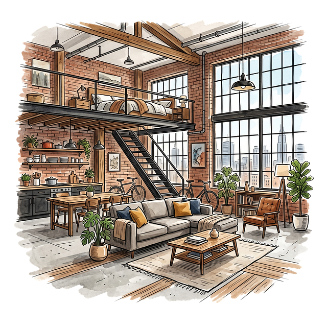 Wohnung, Loft, Wohnzimmer, Essbereich