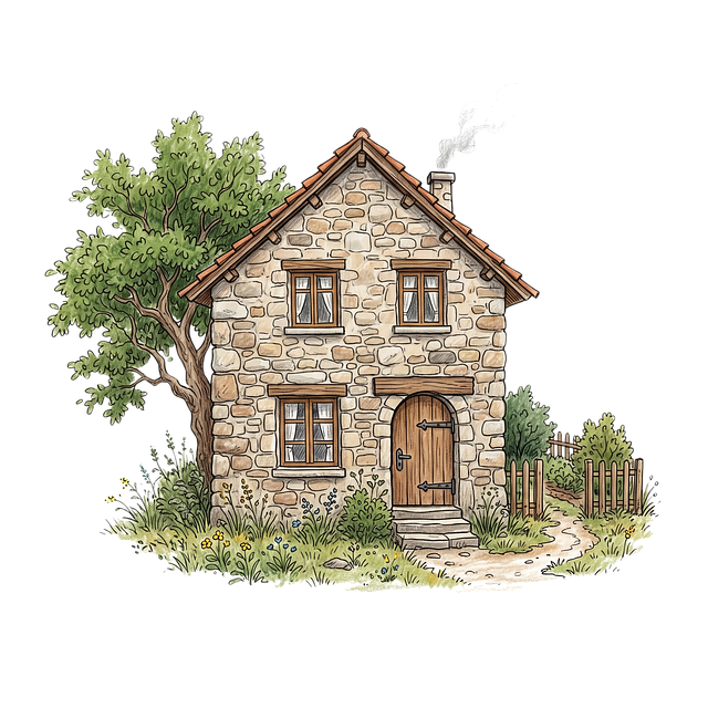 Free cottage door tree illustration