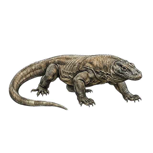 Free komodo dragon drawn image walking illustration