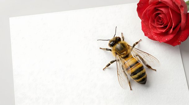Free Bee Red Rose illustration and picture