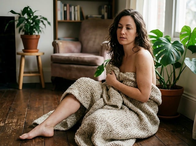 Free woman cozy blanket illustration