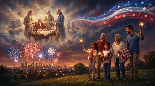Free Family Fireworks illustration and picture