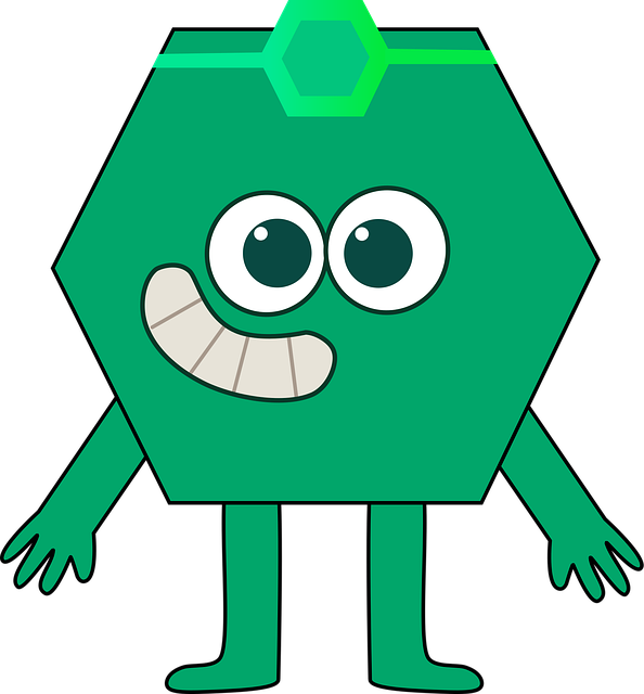 Free cartoon hexagon smiling character illustration