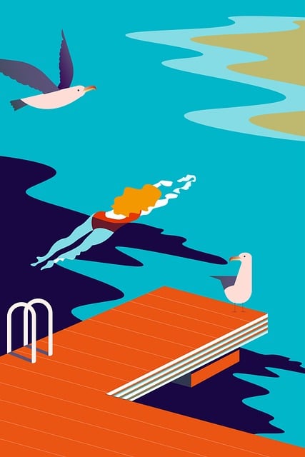 Free swimming pier diving illustration
