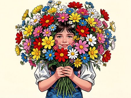 Free Girl Flowers illustration and picture