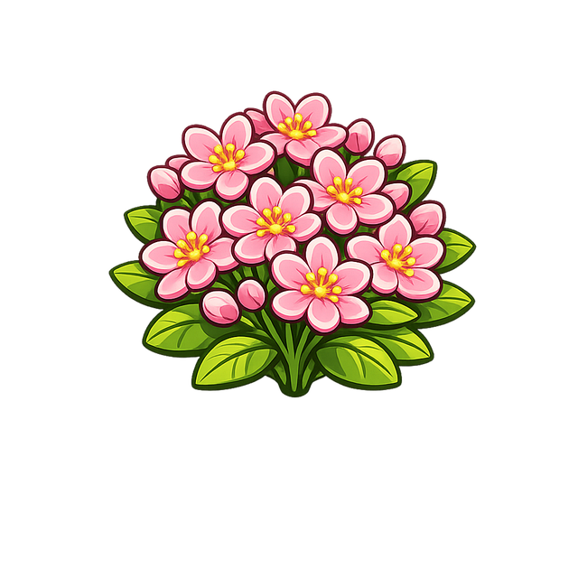 Free pink flowers yellow center green leaves illustration