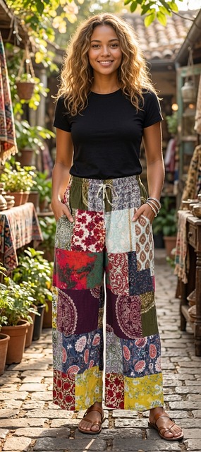 Mode, Baumwollhosen, Mit Patchwork, Frau