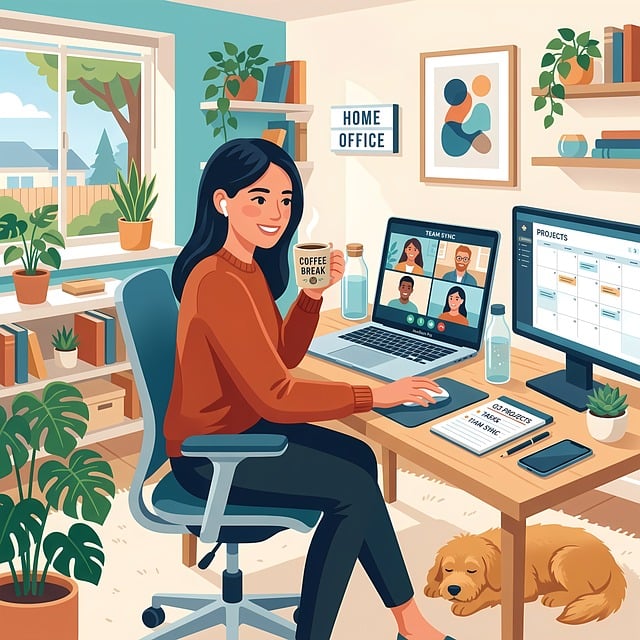 Free home office woman computer illustration