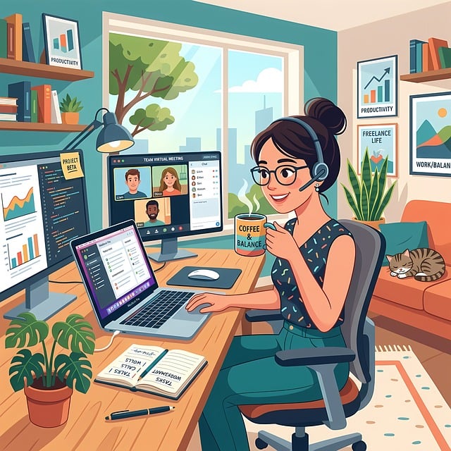 Free remote work home office virtual meeting illustration