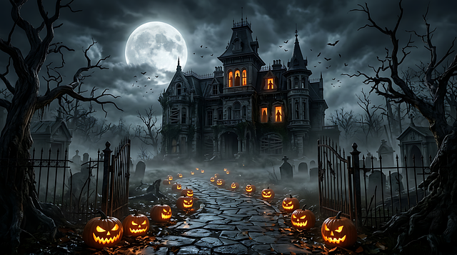 Free ai generated halloween haunted house illustration