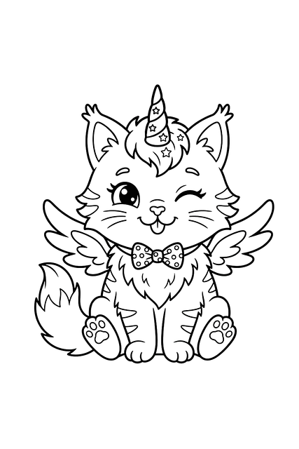 Free Cat-Unicorn Black-And-White Drawing illustration and picture
