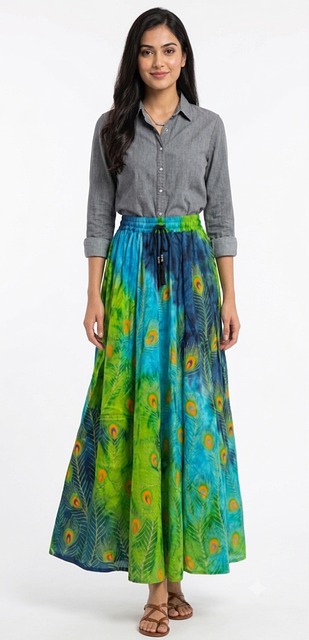Rock, Pfauenfeder, Rayon, Damenmode