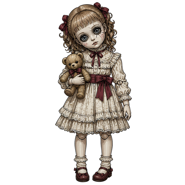 Free macabre doll horror illustration