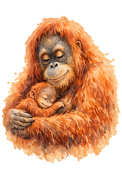 Free orangutan mother baby illustration