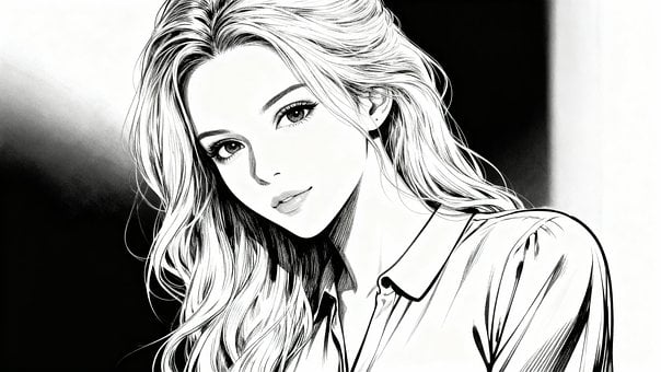 Mulher, Retrato, Preto E Branco, Desenho