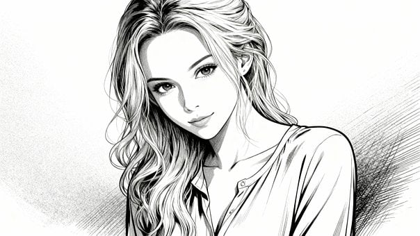Desenho, Retrato, Mulher, Arte