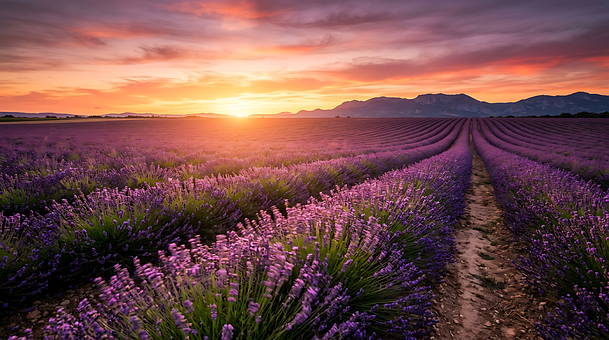 Lavendel, Solnedgang, Fjell, Felt