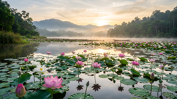 Natur, Dam, Lotus, Refleksjon, Tåke