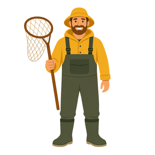 Free fisherman fishing net yellow jacket vector