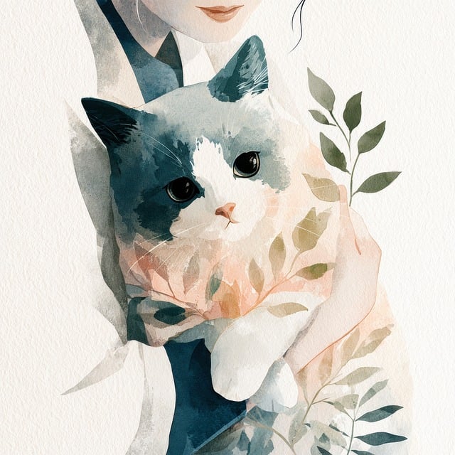 Aquarell, Katze, Blatt, Träumerisch