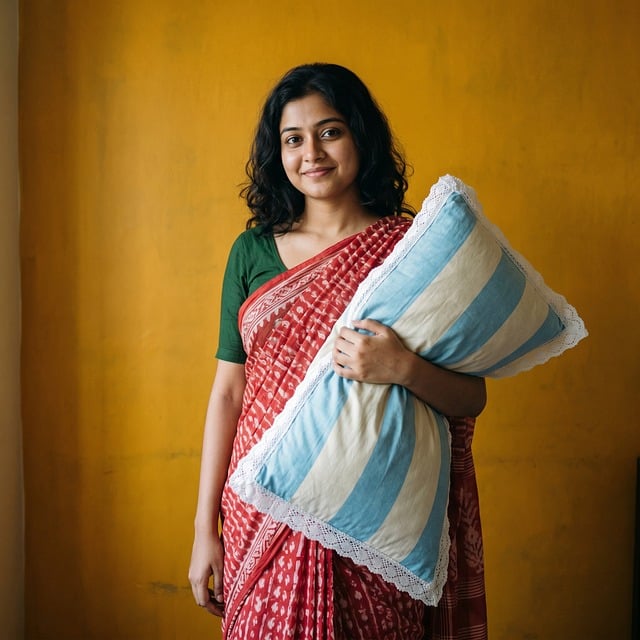 Free woman pillow sari illustration
