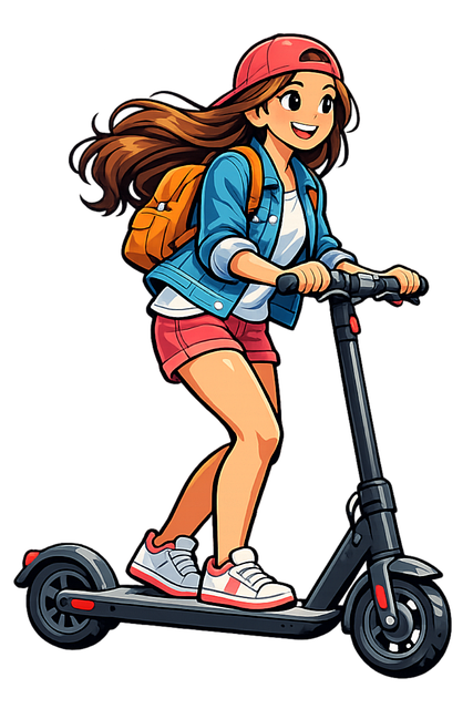 Free girl electric scooter backpack illustration