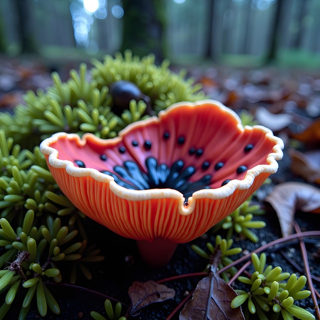 Free red mushroom cup forest floor unique mushroom species illustration