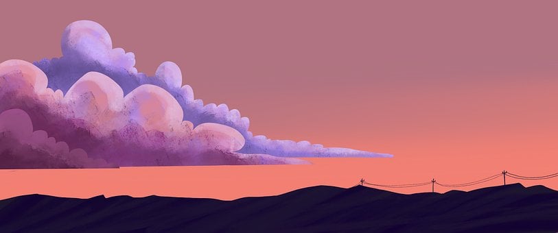 Paisagem, Pôr Do Sol, Roxo, Nuvens