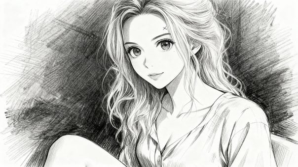 Anime, Manga, Menina, Lápis, Desenho