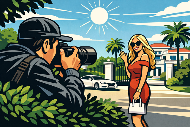 Free paparazzi photographer woman waving illustration