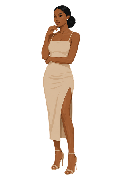 Free black woman fashion model evening dress vector