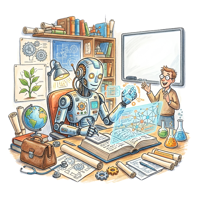 Free robot scientist laboratory illustration