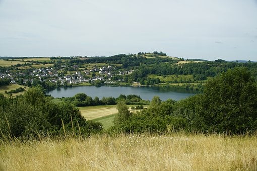 Lago, Vulkaneifel, Paisagem, Aldeia