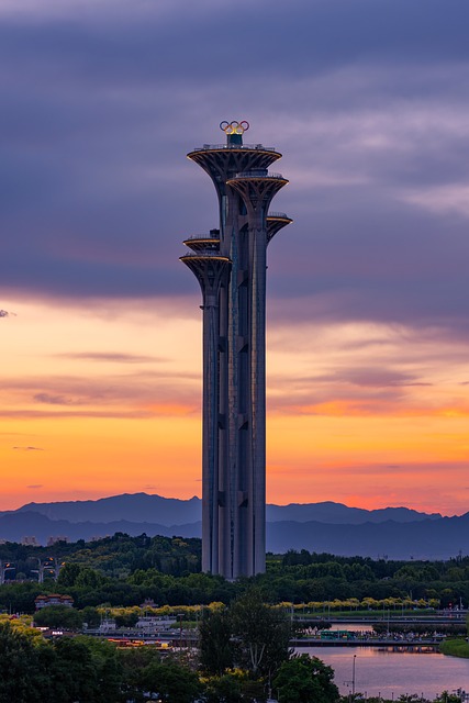 Peking, Kina, Olympisk Tårn, Solnedgang