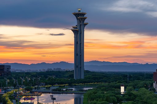 Beijing, Kina, Olympisk Tårn, Solnedgang