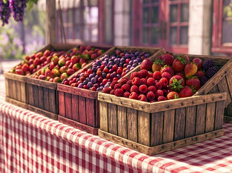Frutas, Morangos, Framboesas, Mirtilos