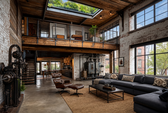 Free industrial style loft room brick wall illustration