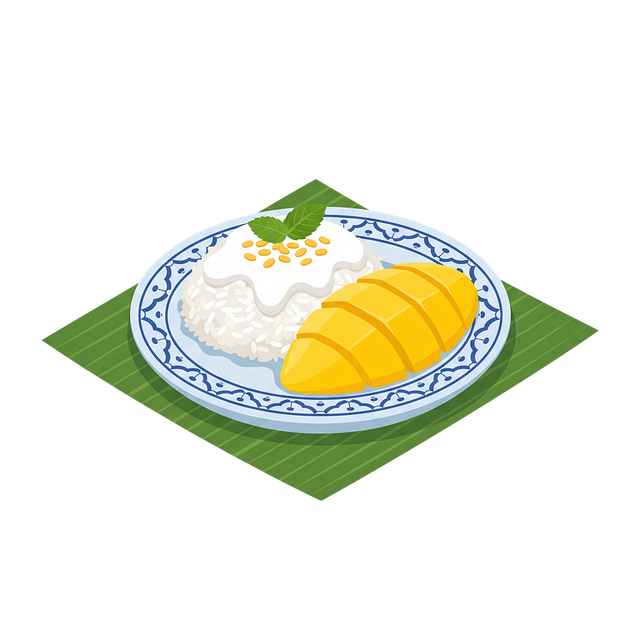Free mango sticky rice thai dessert vector
