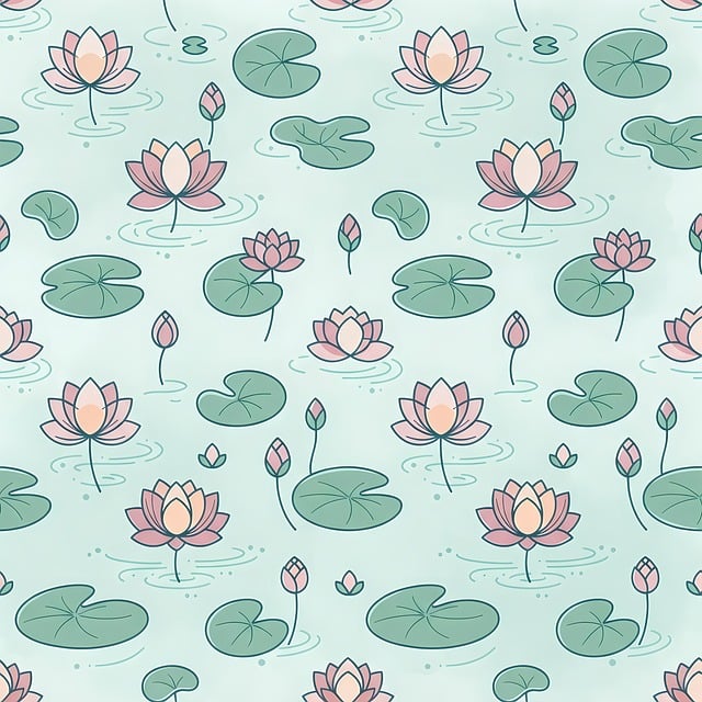 图案, 无缝的, 水生植物, 睡莲, 花卉背景, 画的, 蓝色, 莲花, 花
