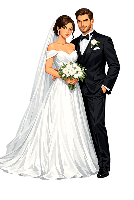Free wedding dress groom bride illustration