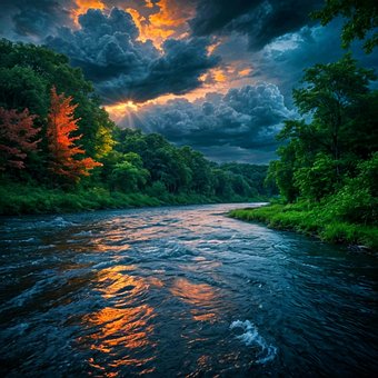 Fluss, Landschaft, Sommerlandschaft