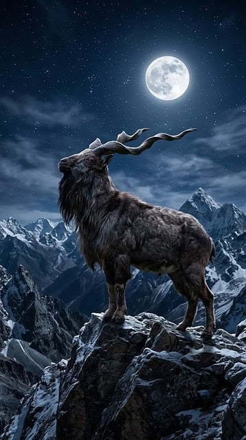 Ziege, Berg, Steinbock, Vollmond, Sterne