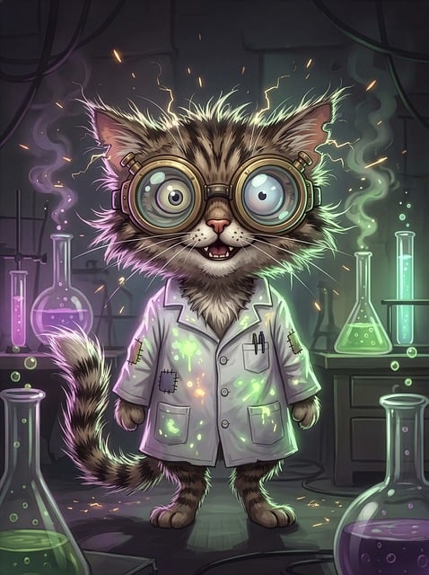 Free mad scientist cat laboratory illustration