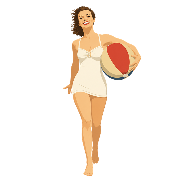 Free woman sandy beach beach ball vector