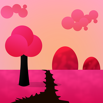 Fantasie, Abstrakt, Rosa, Baum, Himmel