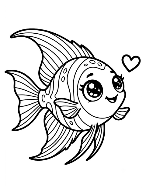 Free angelfish coloring page big eyes illustration