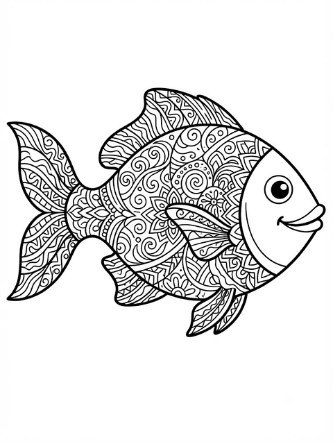 Fisch, Ausmalbild, Mandala, Fischmuster