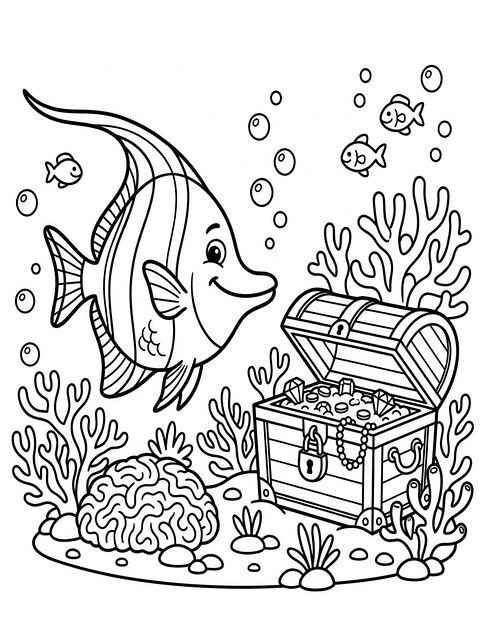 Free fish treasure chest aquarium fish illustration